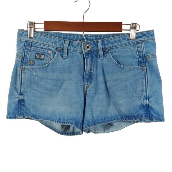 W G-Star Raw Denim Women Arc Light Blue Wash Mini Denim Jean Short Shorts 26 - Picture 1 of 6